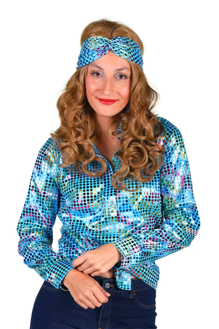 Taille dennenboom Kamer Disco blouse dames glitter turquoise | Fop en Feestwinkel