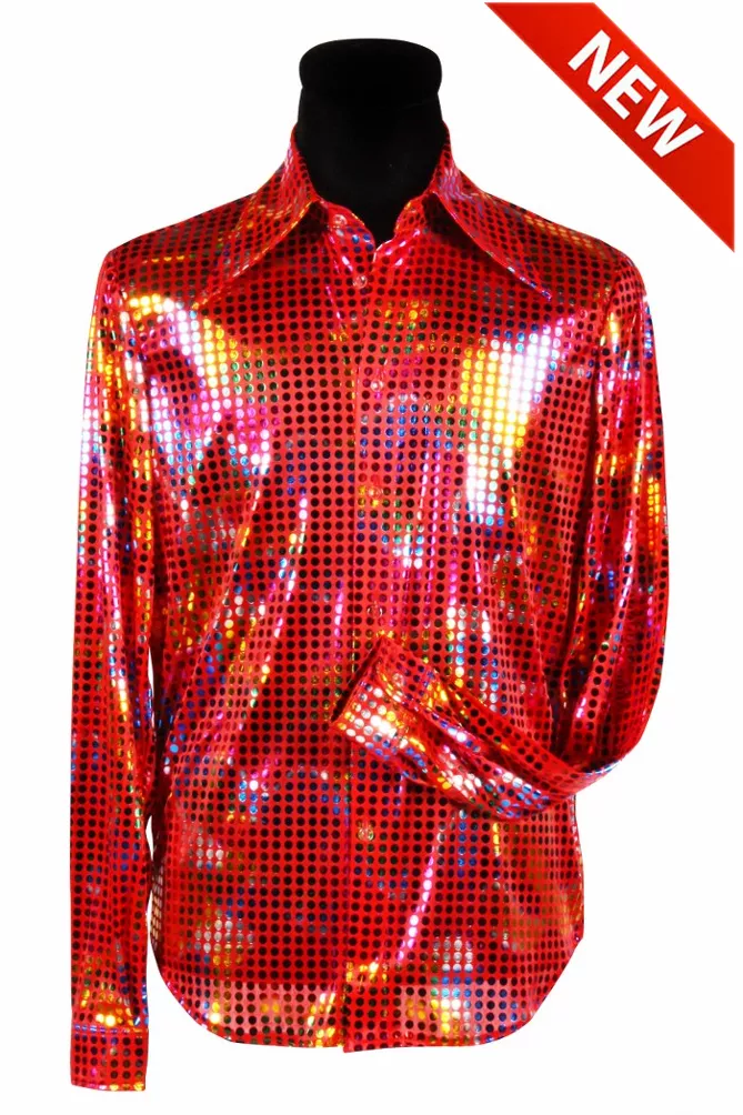 oven Oorzaak element Heren blouse disco glitter rood | Fop & Feestwinkel