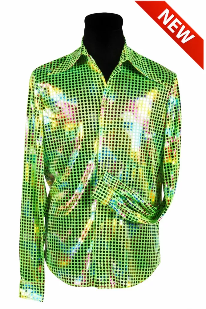 Penetratie toediening Vermelding Heren blouse disco glitter groen| Fop en Feestwinkel