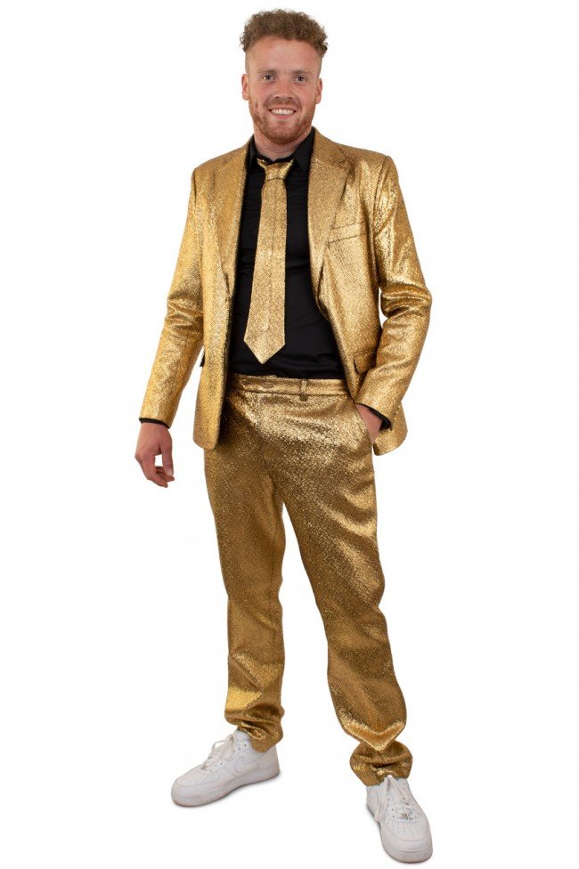 Conserveermiddel Hardheid Situatie Metallic gouden kostuum heren goud gevoerd