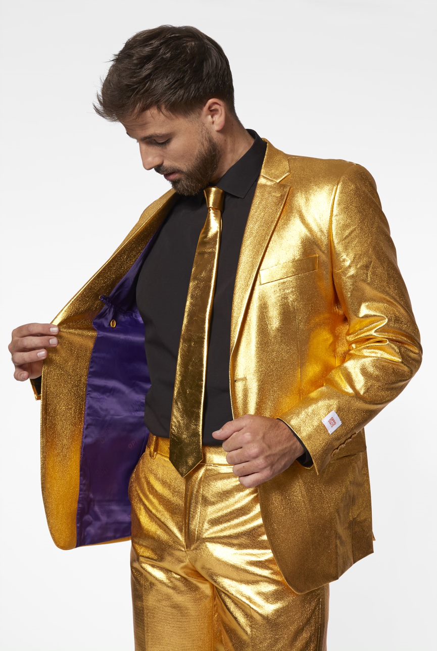 Philadelphia Uiterlijk Bewustzijn Opposuits Groovy gold gouden kostuum gevoerd | Fop en Feestwinkel